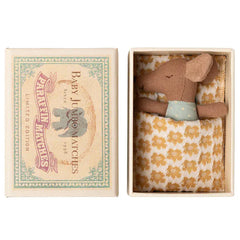 Maileg Sleepy Wakey Baby Mouse in Matchbox Blue