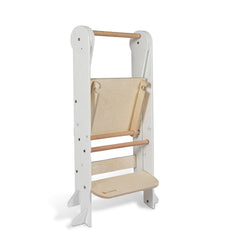 myduckling Deluxe Folding Adjustable Learning Tower - White/Natural