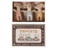 Maileg Triplets Baby Mice in Matchbox Checker