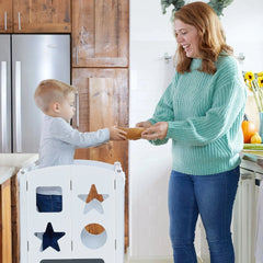 Guidecraft Classic Kitchen Helper Stool with 2 Keepers-White