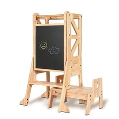 myduckling Deluxe Solid Wood Adjustable Learning Tower - Flag with Duck Stool Handle