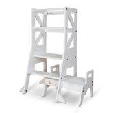 myduckling Deluxe Adjustable Learning Tower (White) - Flag with Rectangle Handle