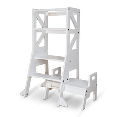 myduckling Deluxe Adjustable Learning Tower (White) - Flag with Rectangle Handle