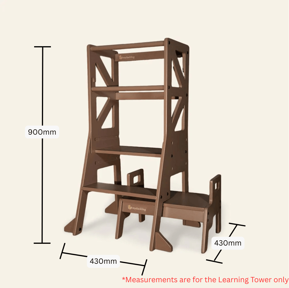 myduckling Deluxe Adjustable Learning Tower (Mocha Brown) - Flag with Rectangle Handle