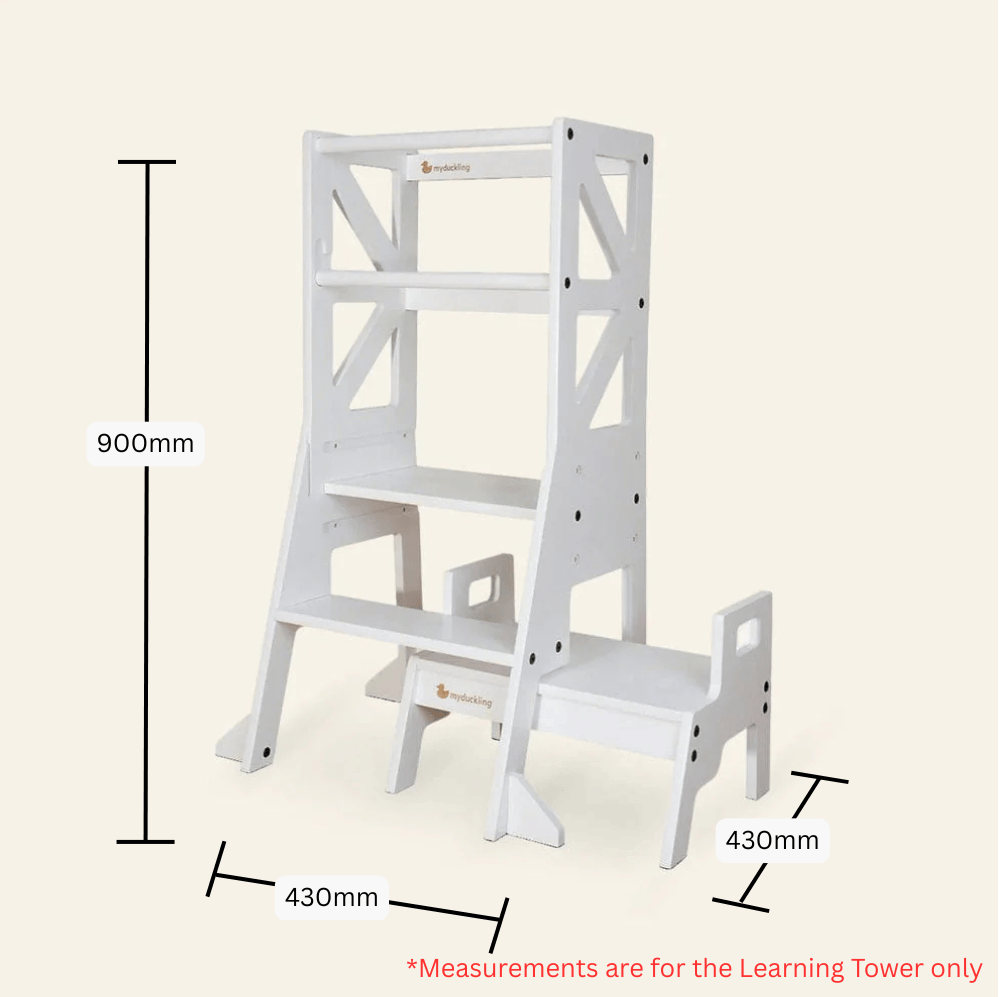 myduckling Deluxe Adjustable Learning Tower (White) - Flag with Rectangle Handle