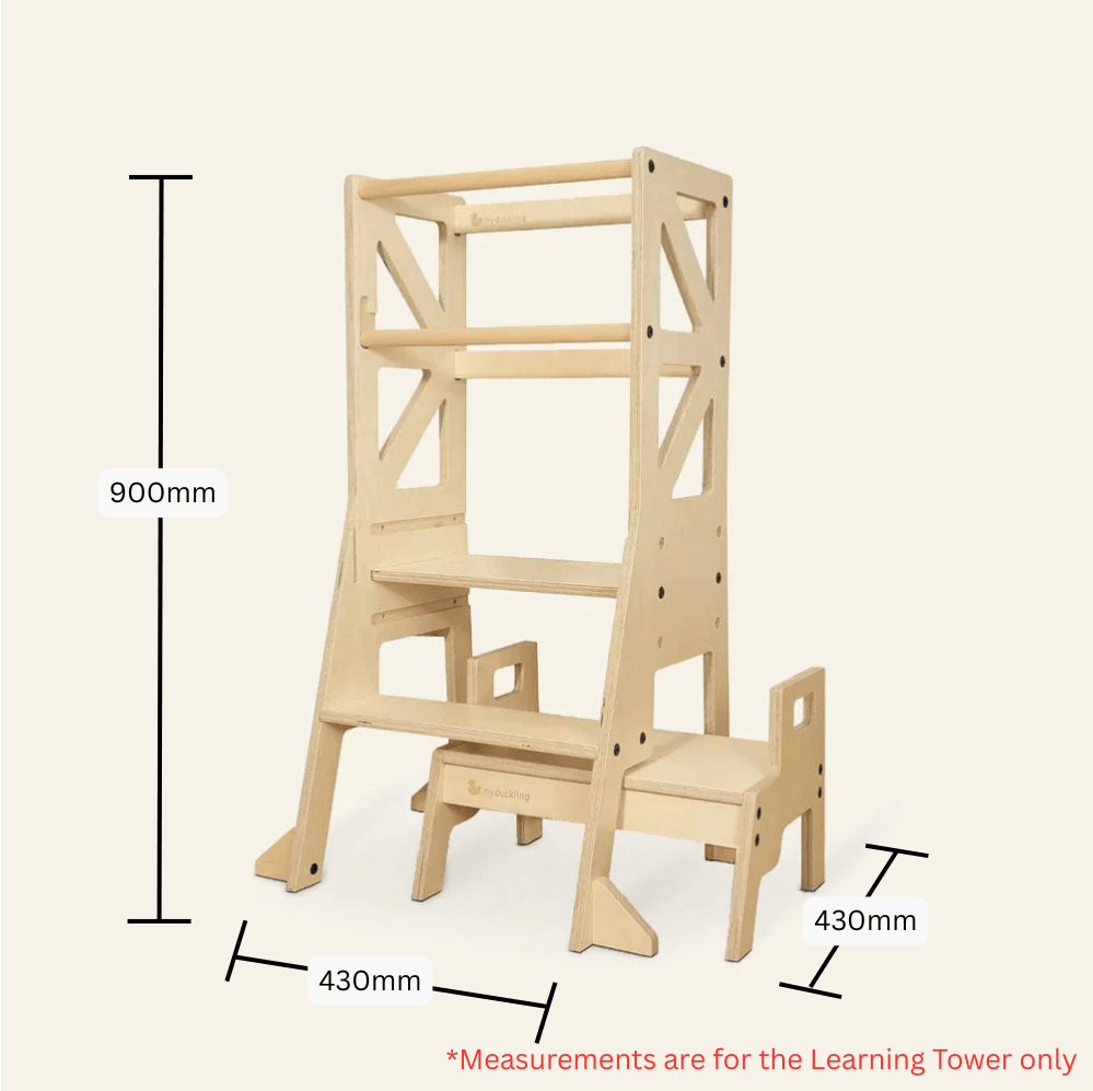 myduckling Deluxe Adjustable Learning Tower (Natural) - Flag with Rectangle Handle