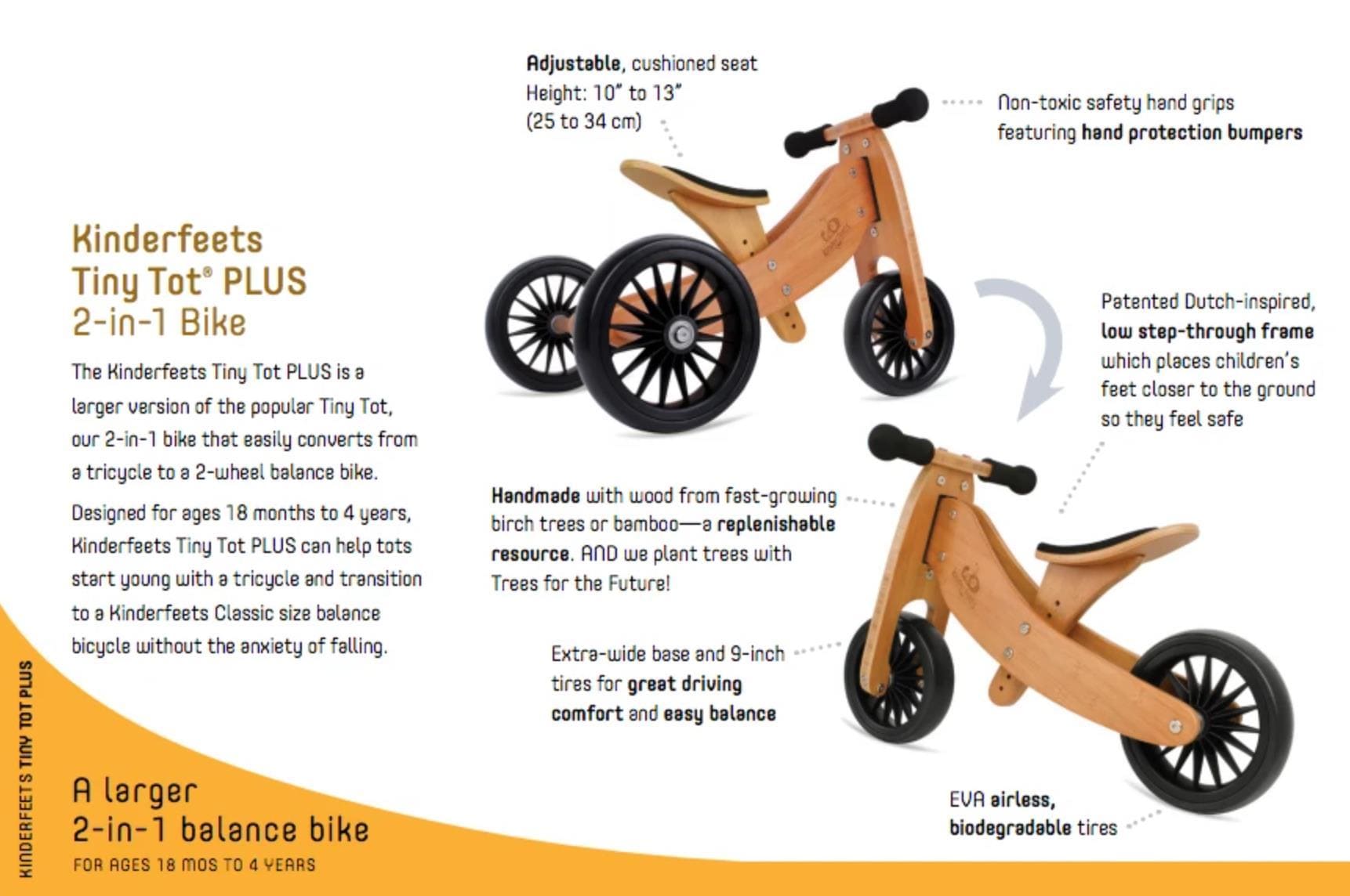 Kinderfeets Wooden 2-In-1 Tiny Tot Trike/Tricycle/Balance Bike (Sage)