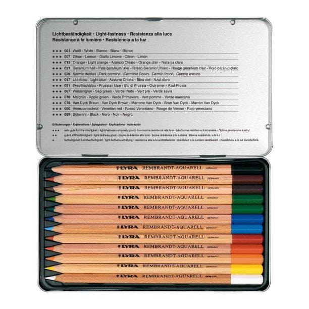 Lyra Rembrandt Aquarelle Watercolour Pencil, Tin 12 Assorted
