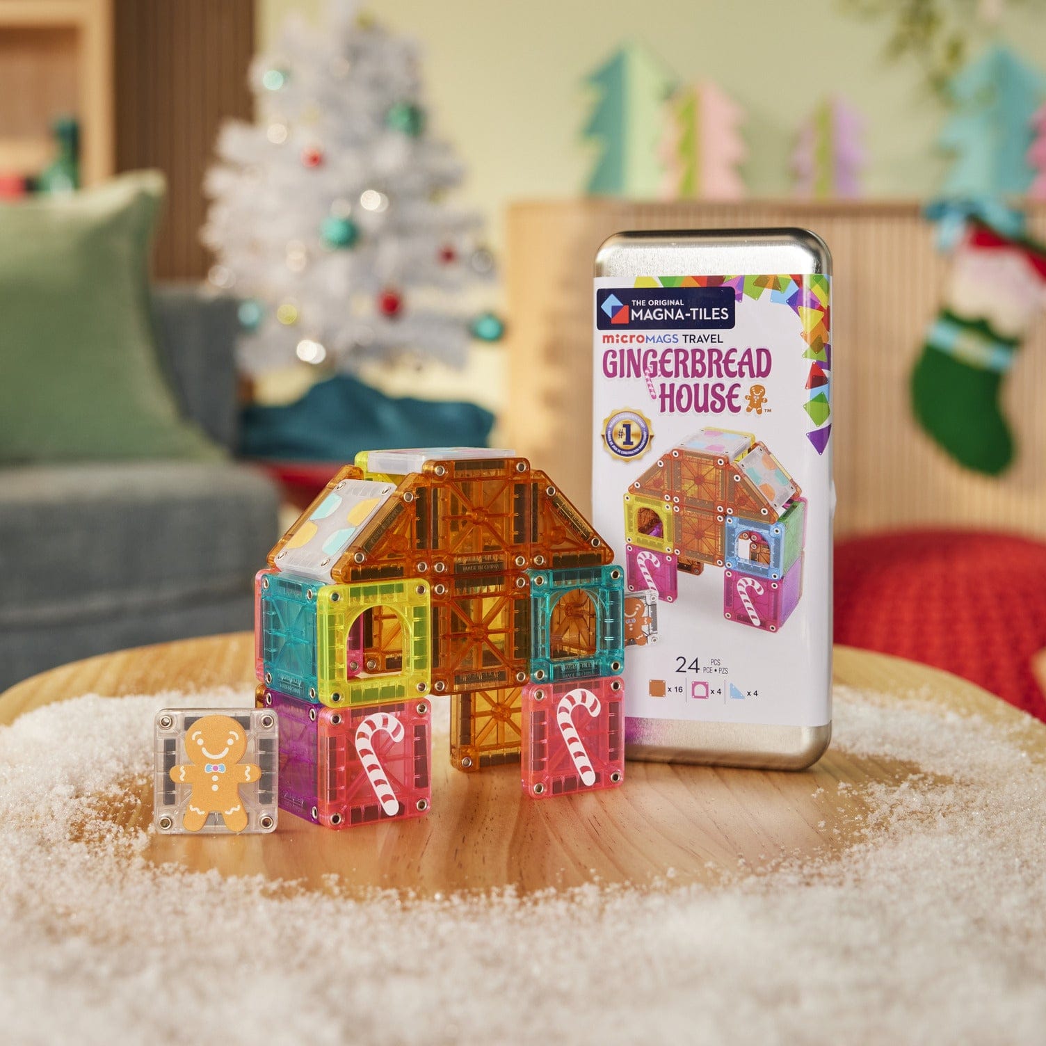 MAGNA-TILES - microMAGS - Gingerbread House Travel Set - 24 Piece Set