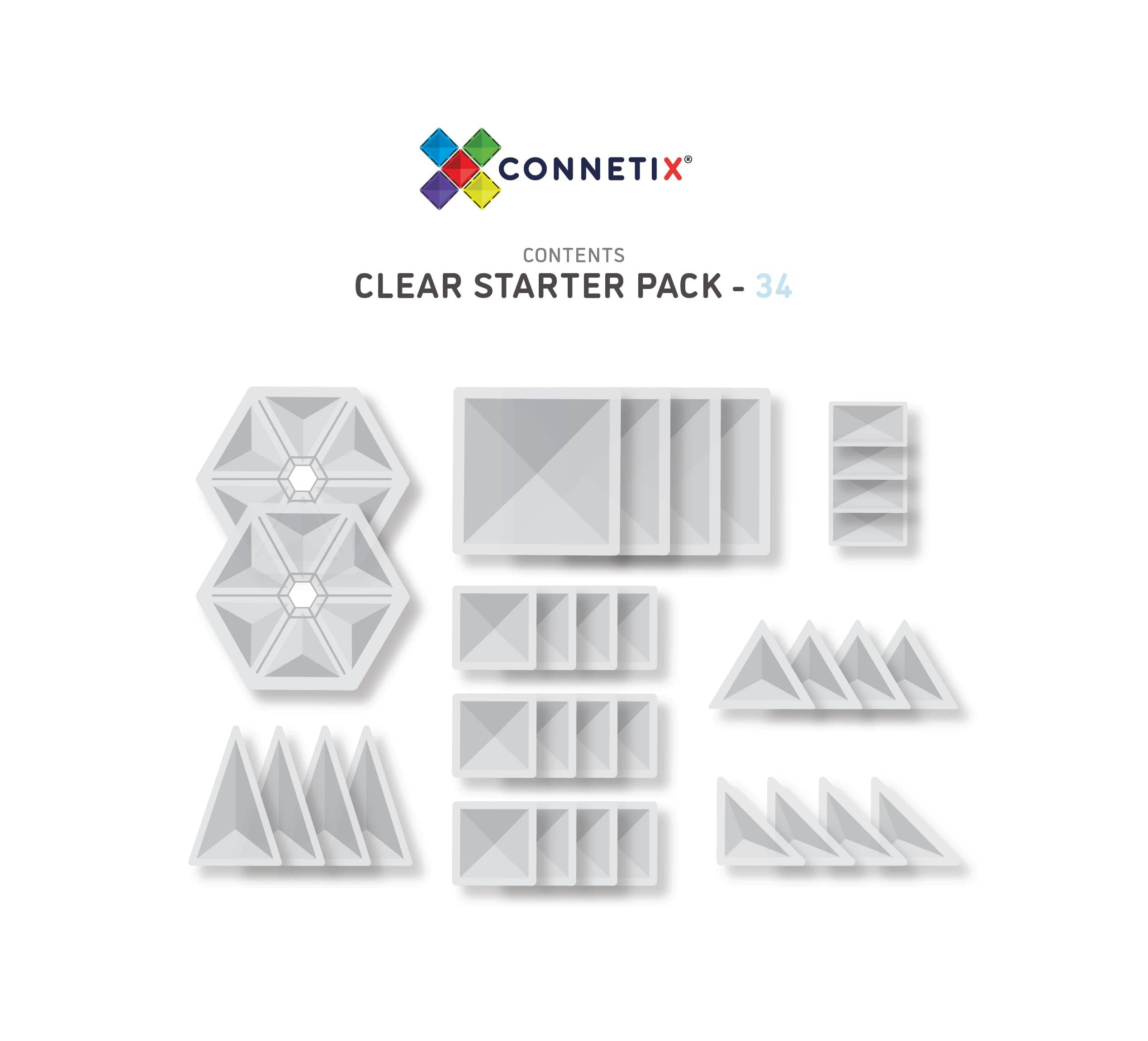 (Slight Colour Variance) Connetix Tiles 34 Piece Clear Pack