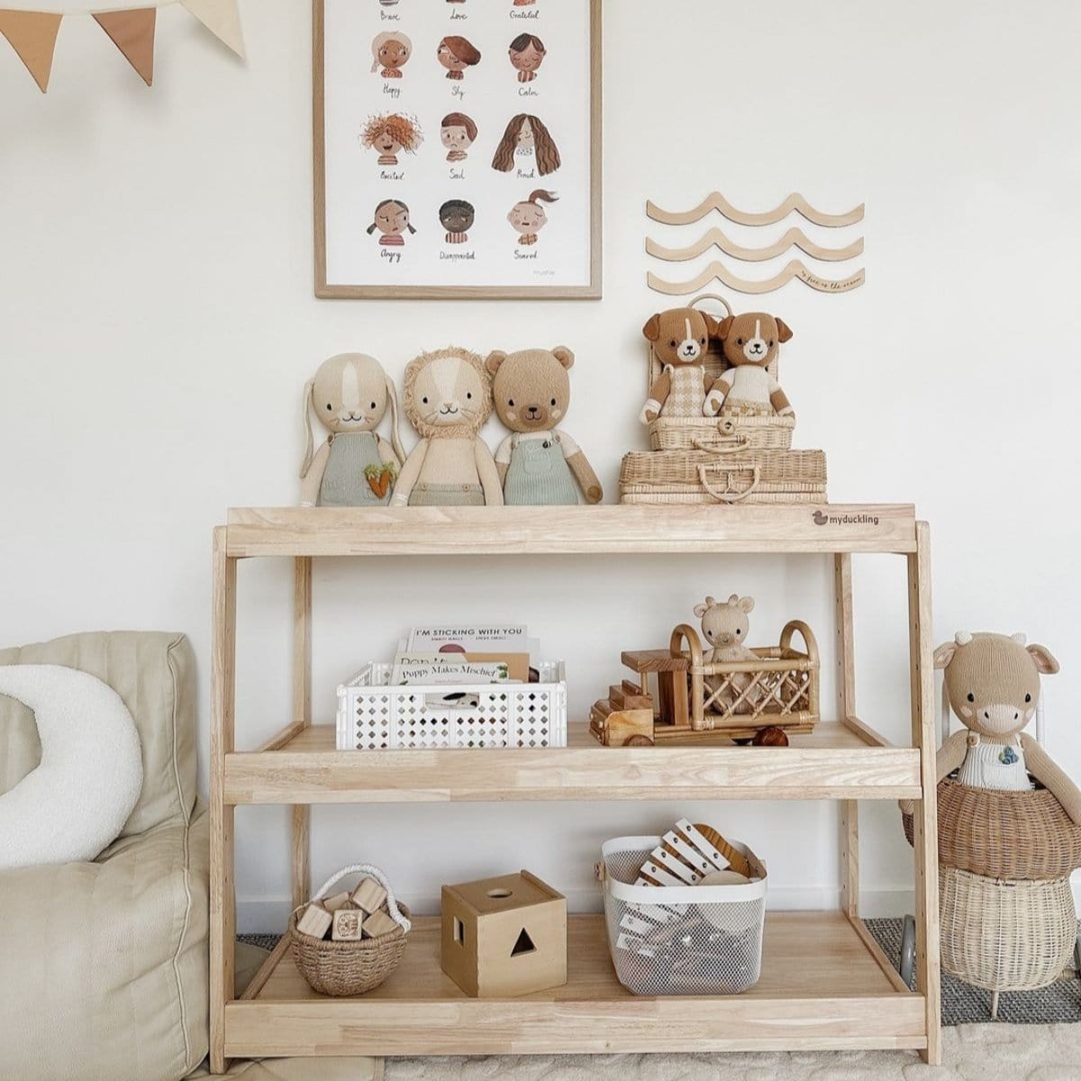 myduckling Adjustable Solid Wood 3 Layer Storage Shelf