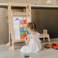 myduckling Deluxe Solid Wood Adjustable Learning Tower - Flag with Duck Stool Handle