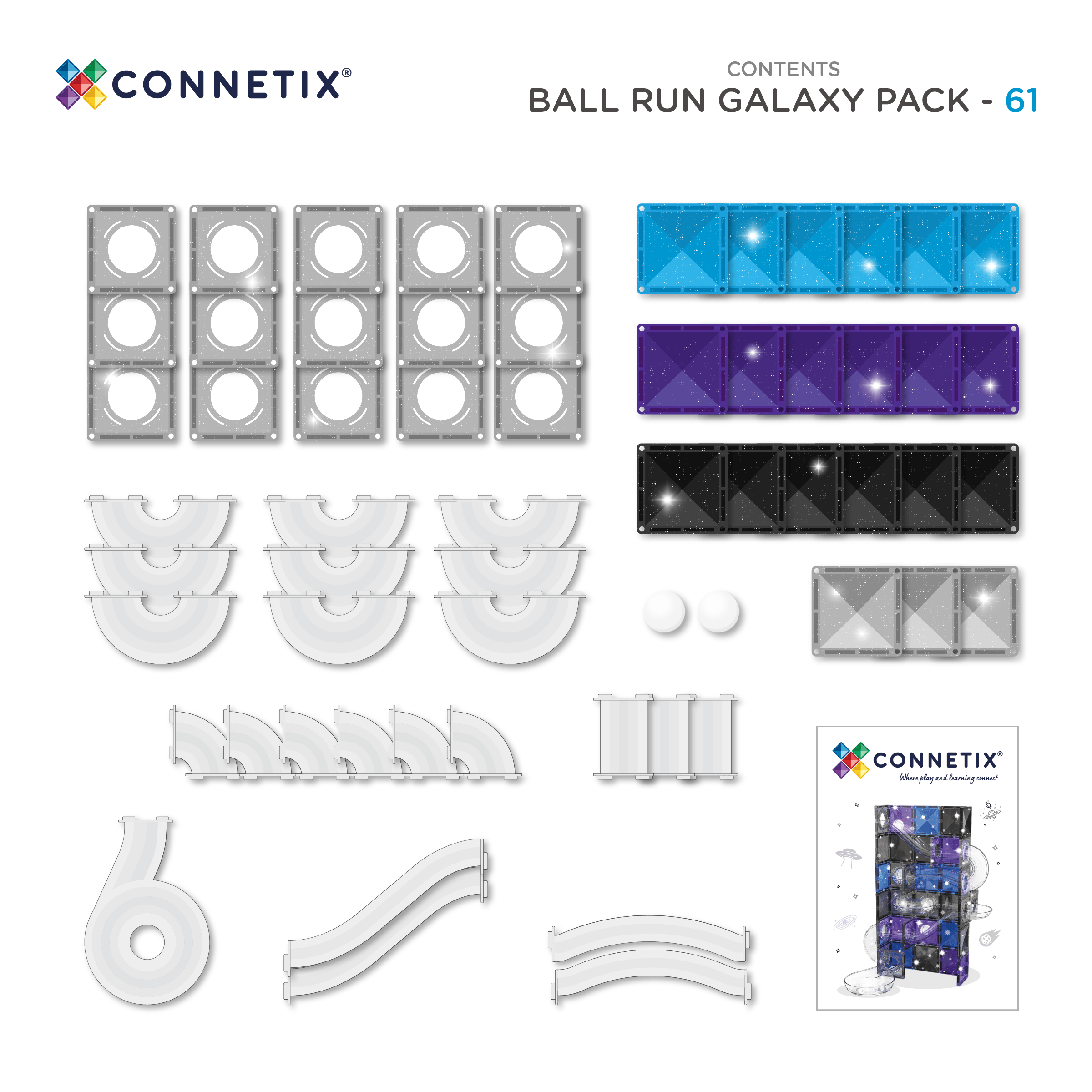 Connetix Tiles Ball Run Galaxy Pack 61 Piece