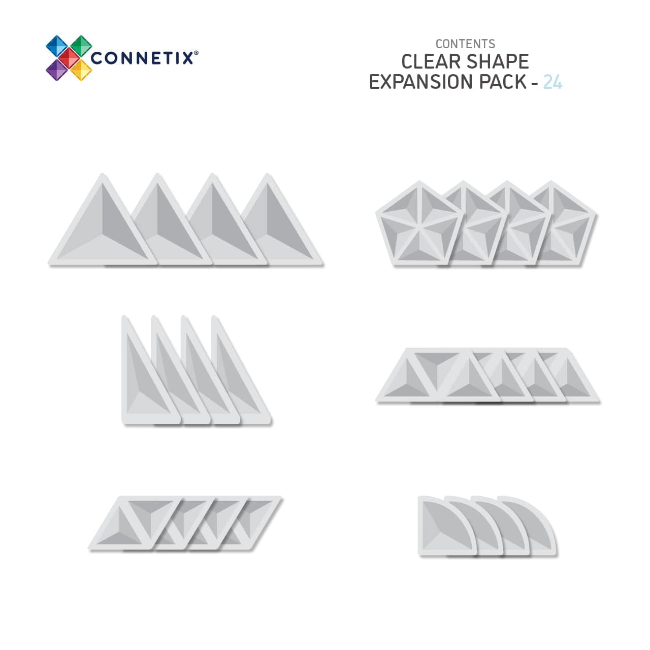 Connetix Tiles Clear Shape Expansion Pack 24 Piece