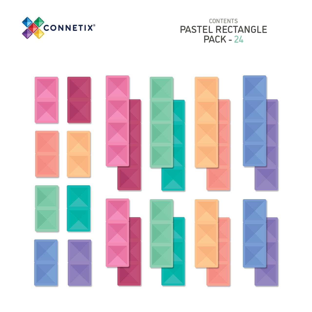 Connetix Tiles Pastel Rectangle Pack 24 Piece