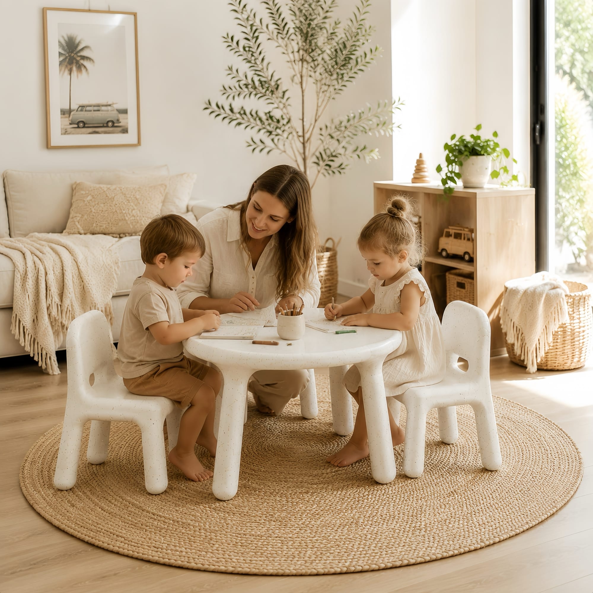 Funova Confetti Kids Table and Chairs Set - White