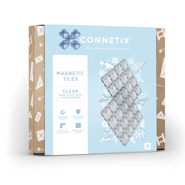 (Slight Colour Variance) Connetix Tiles 2 Piece Base Plate Pack Clear