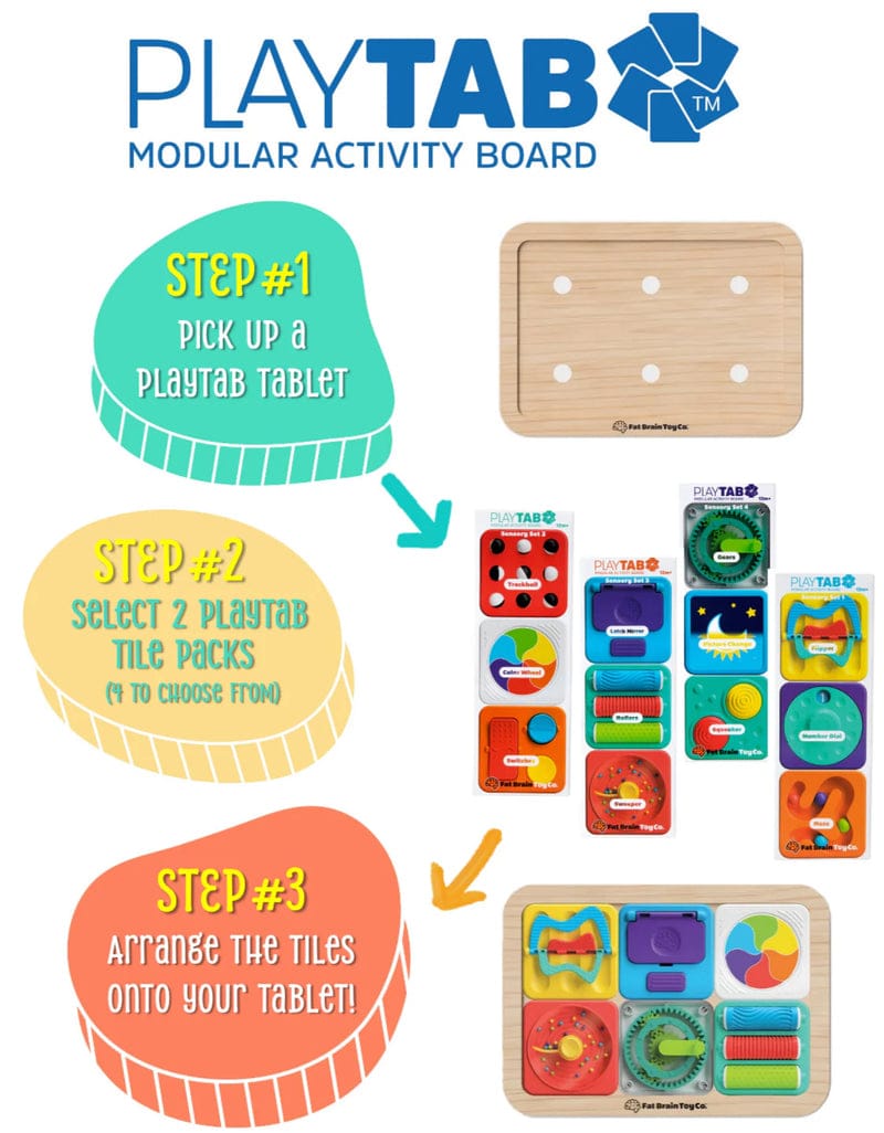 Fat Brain Toys PlayTab Sensory Set 3 (Latch Mirror, Picture Dial, Sweeper Tile)