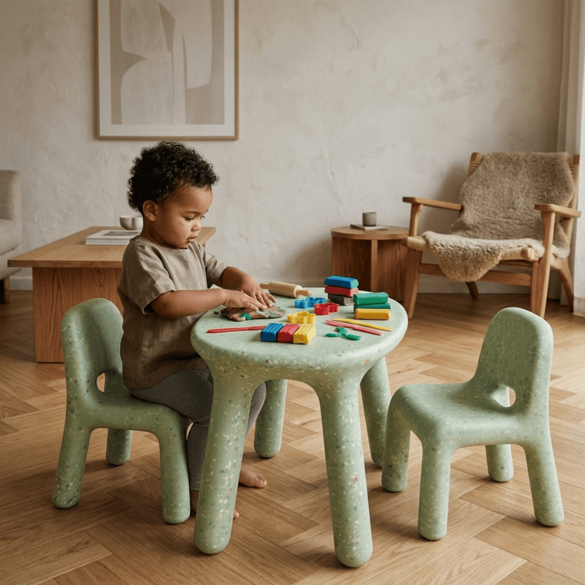 Funova Confetti Kids Table and Chairs Set - Sage