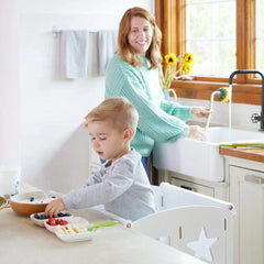 Guidecraft Classic Kitchen Helper Stool with 2 Keepers-White