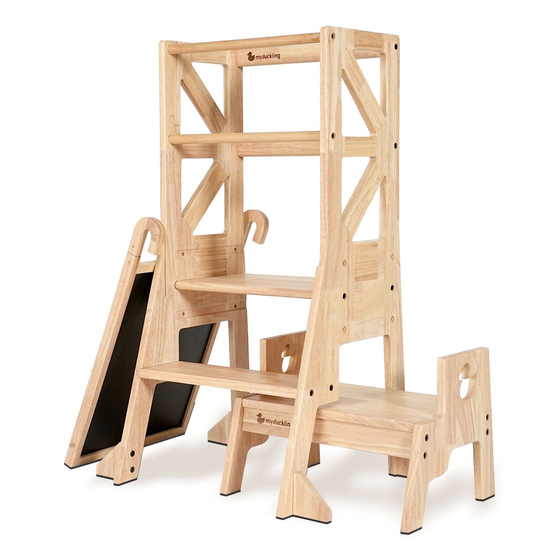 myduckling Deluxe Solid Wood Adjustable Learning Tower - Flag with Duck Stool Handle