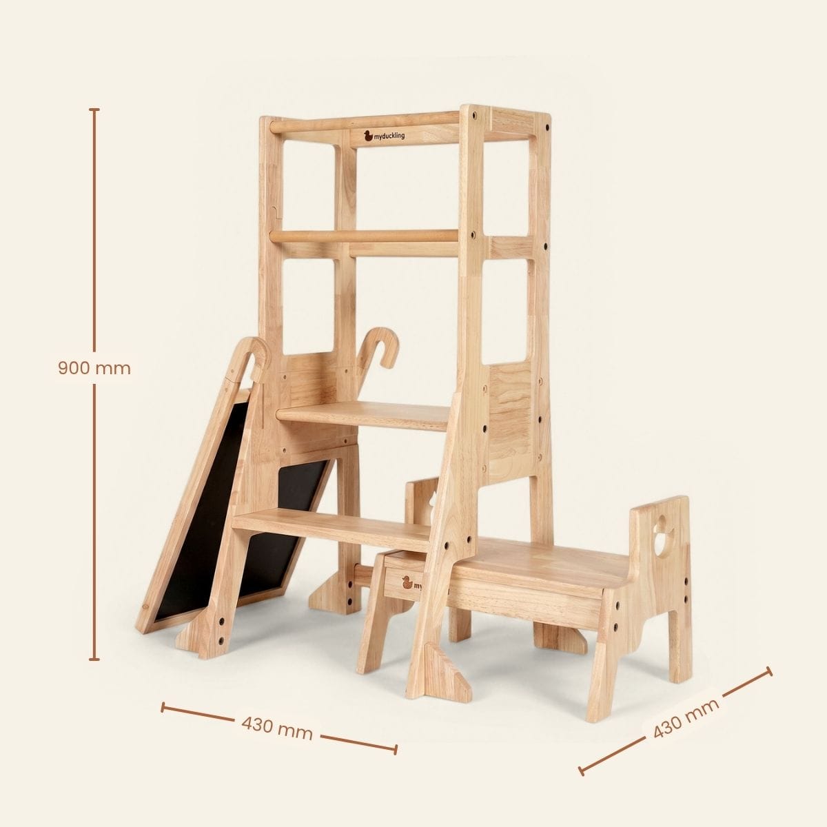 myduckling Solid Wood Adjustable Learning Tower 3 in 1 - Duck Stool