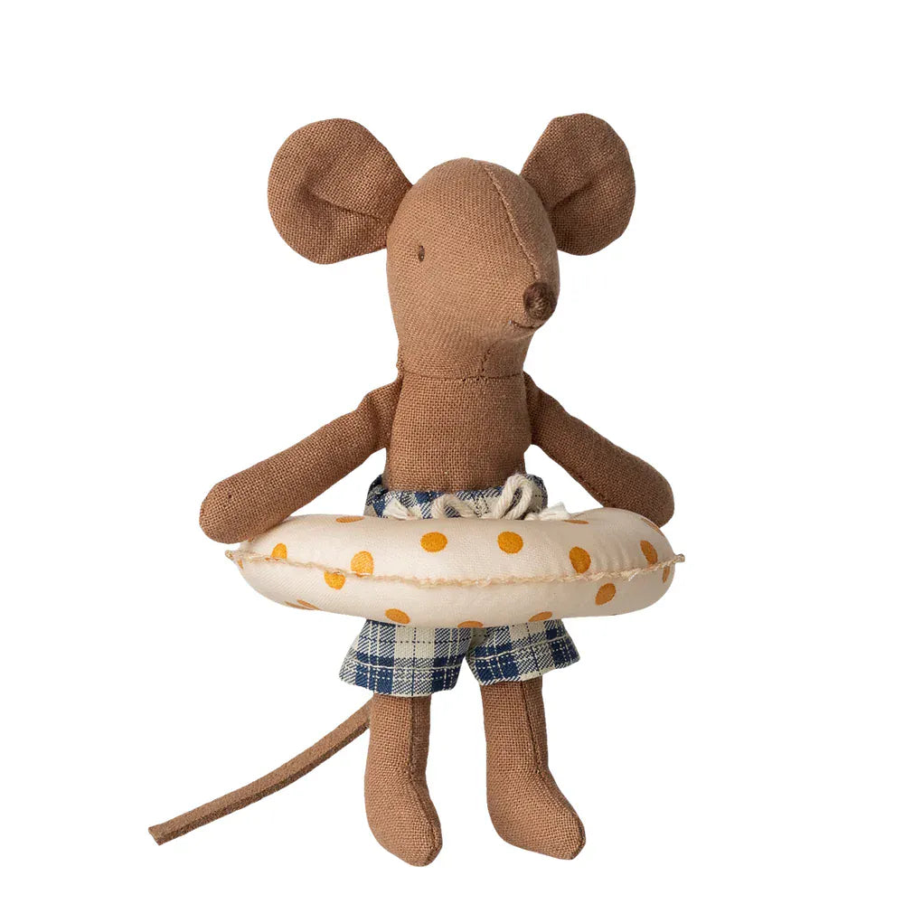 Maileg Beach Mouse with Float Little Brother Yellow Dots