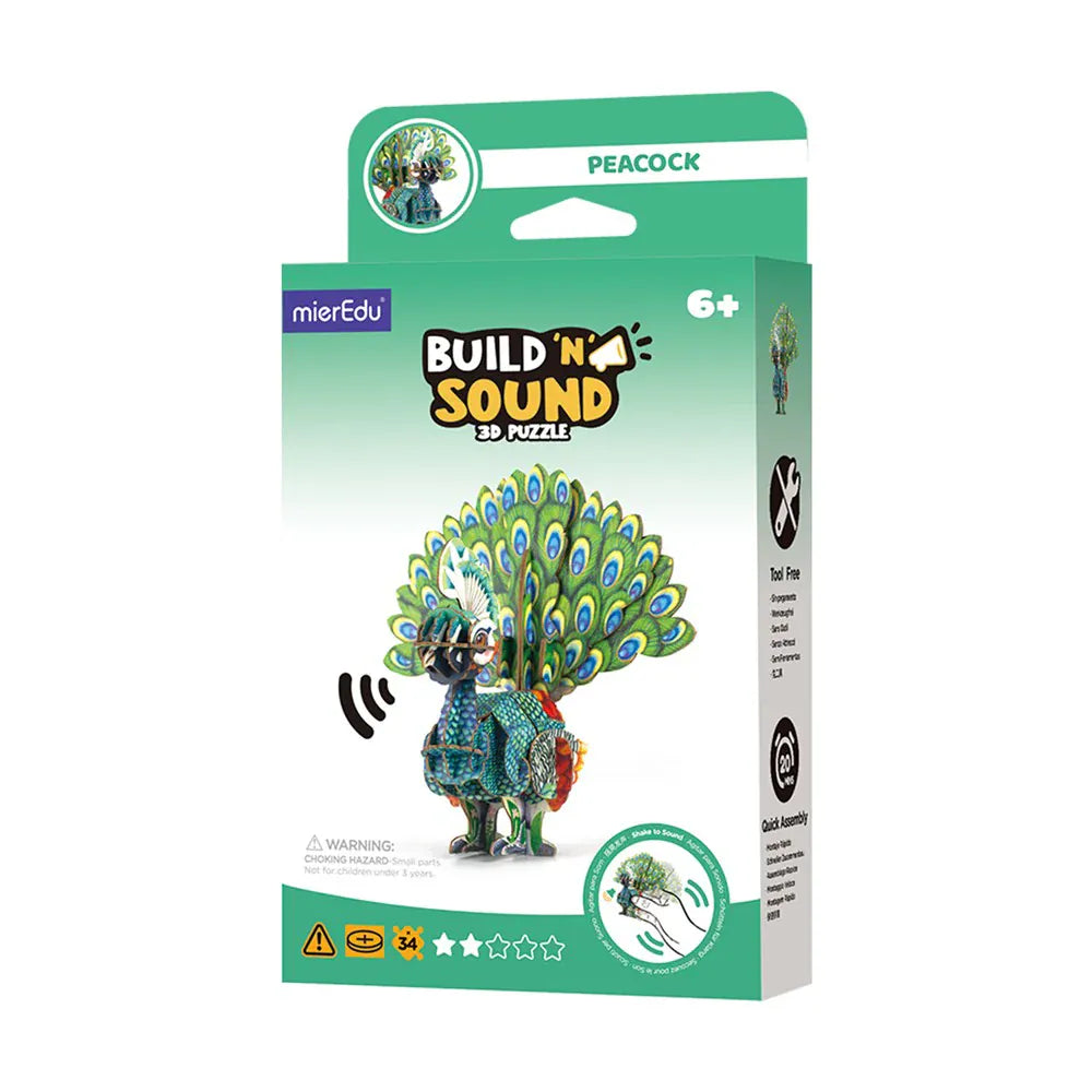 mierEdu Build 'n' Sound 3D Puzzle - Peacock
