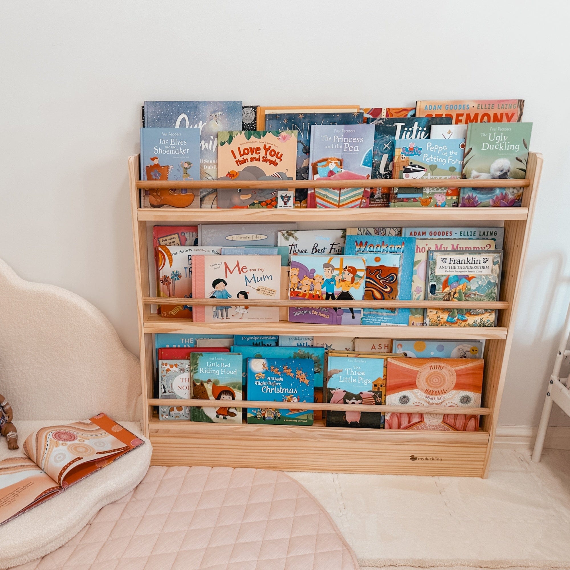 myduckling NALA 3 Tier Adjustable Solid Wood Bookshelf