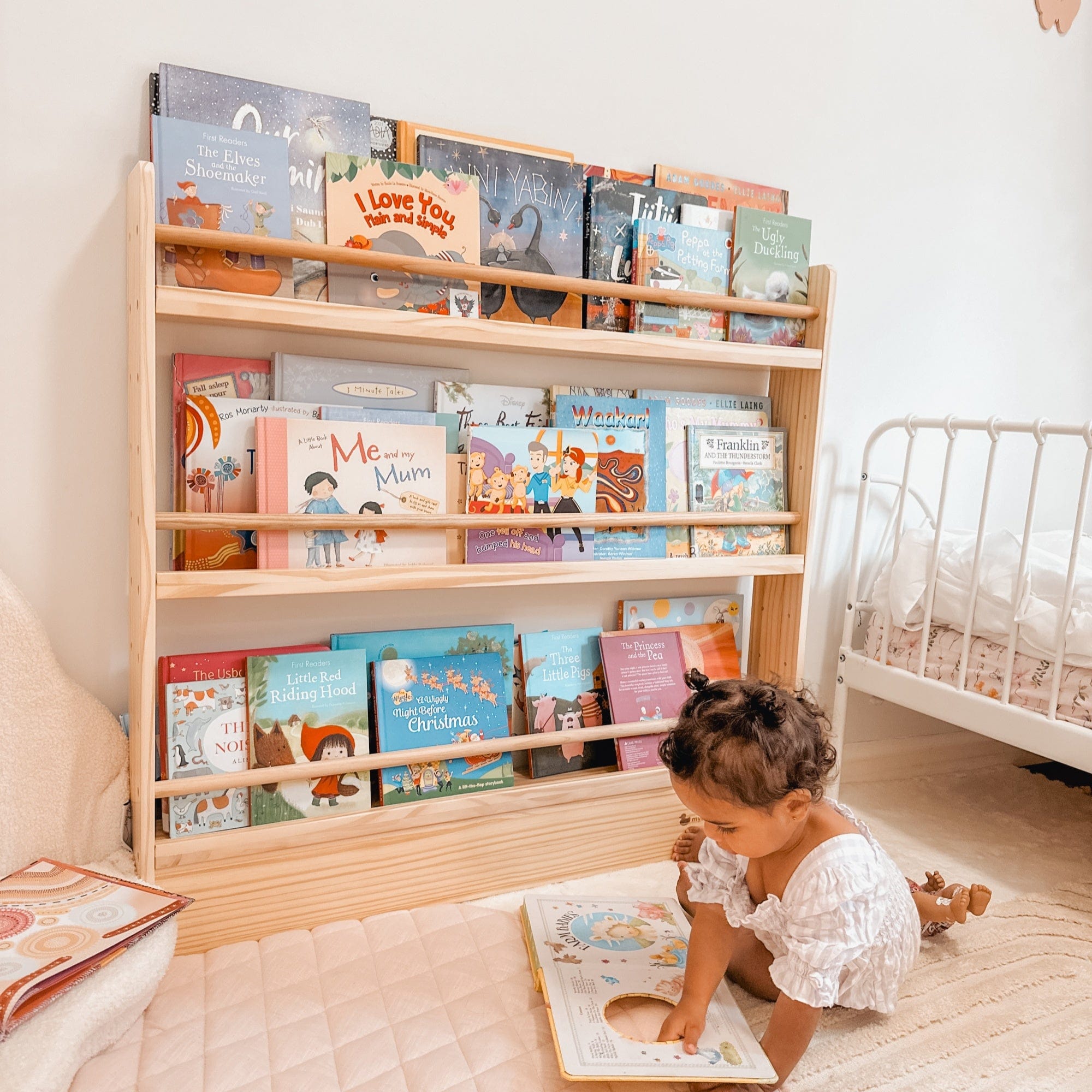 myduckling NALA 3 Tier Adjustable Solid Wood Bookshelf