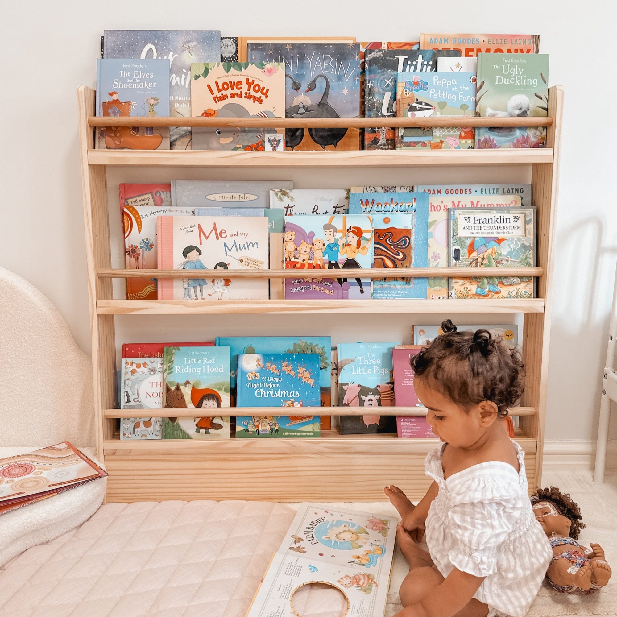 myduckling NALA 3 Tier Adjustable Solid Wood Bookshelf