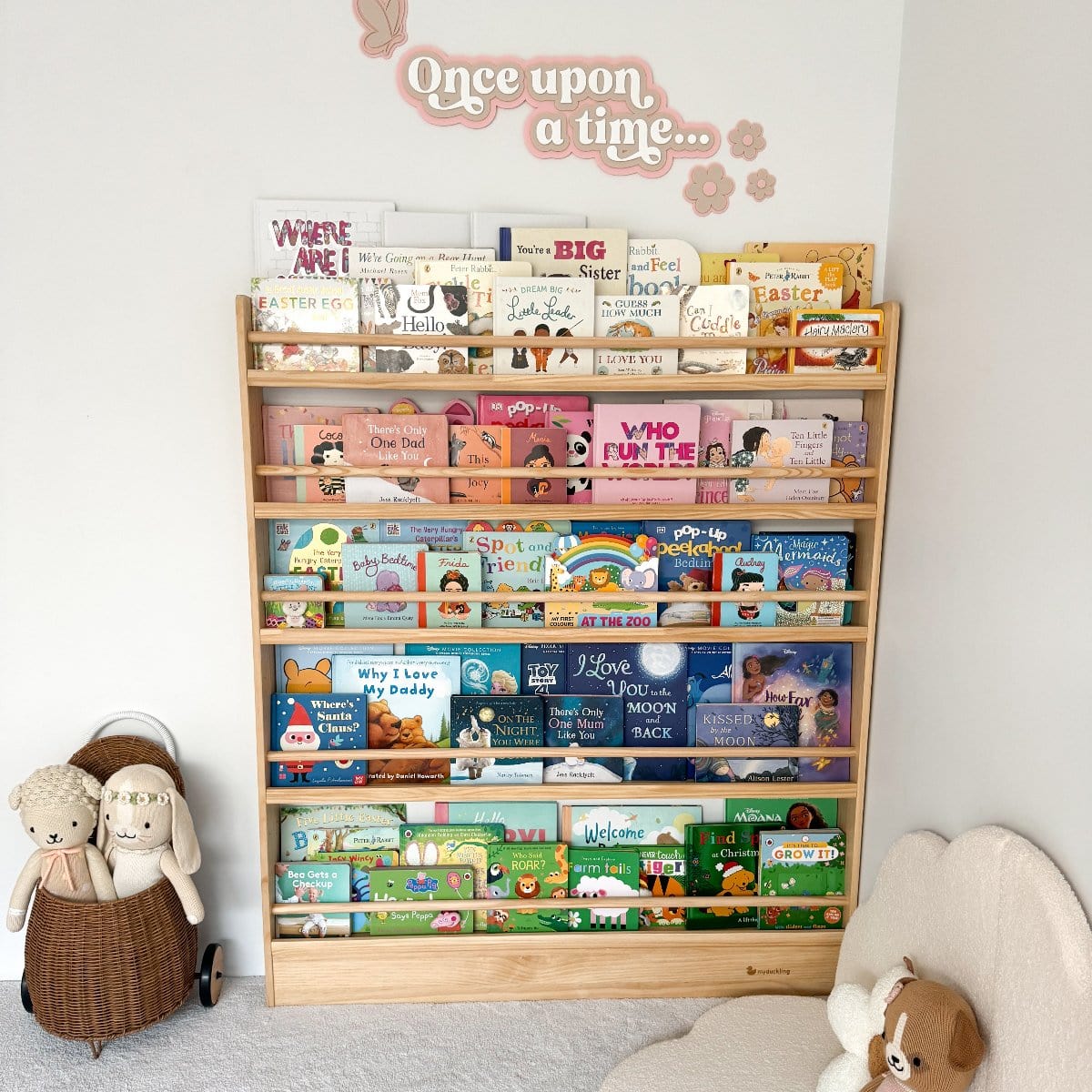 myduckling 5 Tier Adjustable Solid Wood Bookshelf