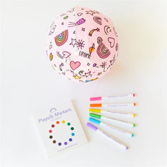 Sarah's Silks Rainbow Sky Coloring Balloon Ball +  Playsilk Marker Set