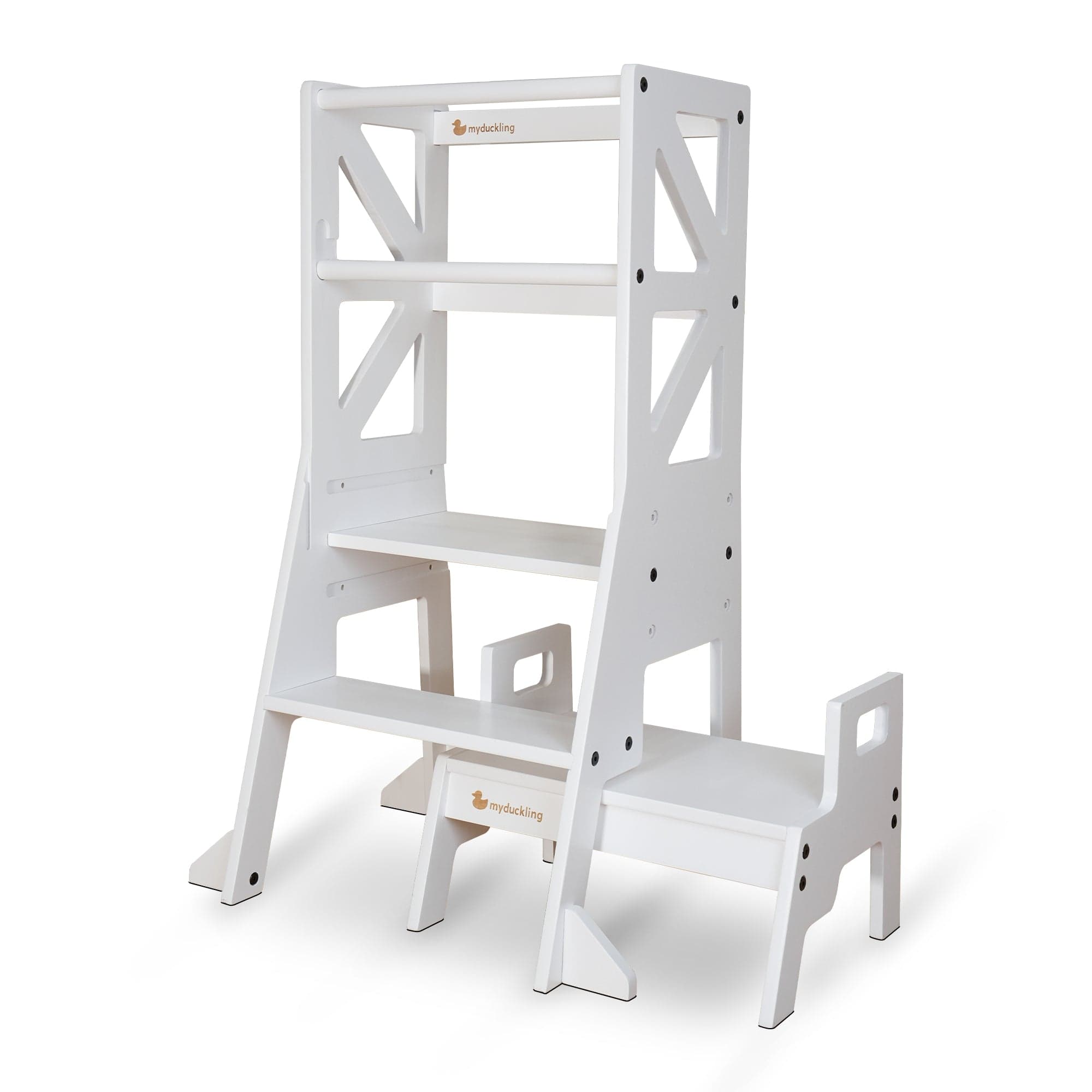 myduckling Deluxe Adjustable Learning Tower (White) - Flag with Rectangle Handle