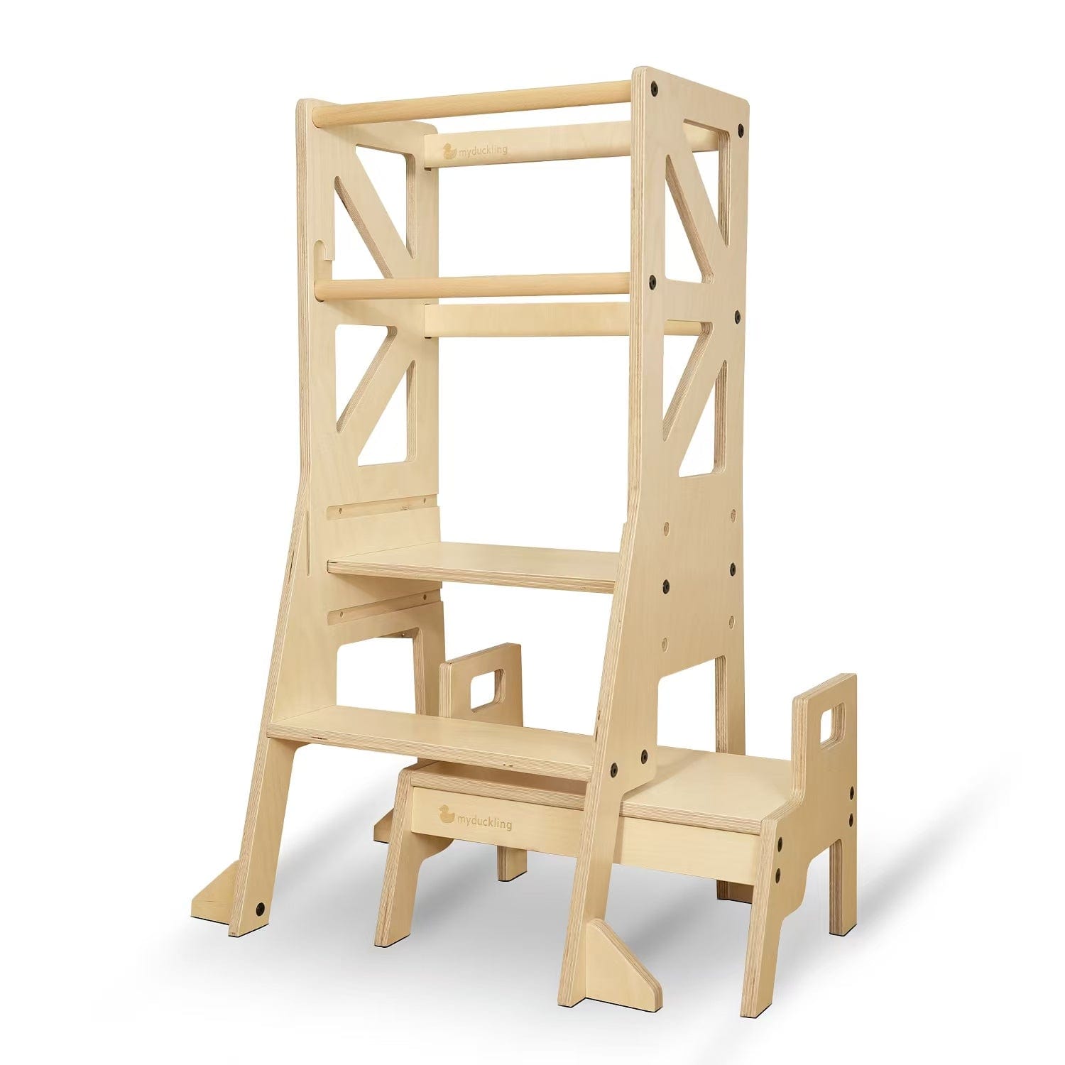 myduckling Deluxe Adjustable Learning Tower (Natural) - Flag with Rectangle Handle