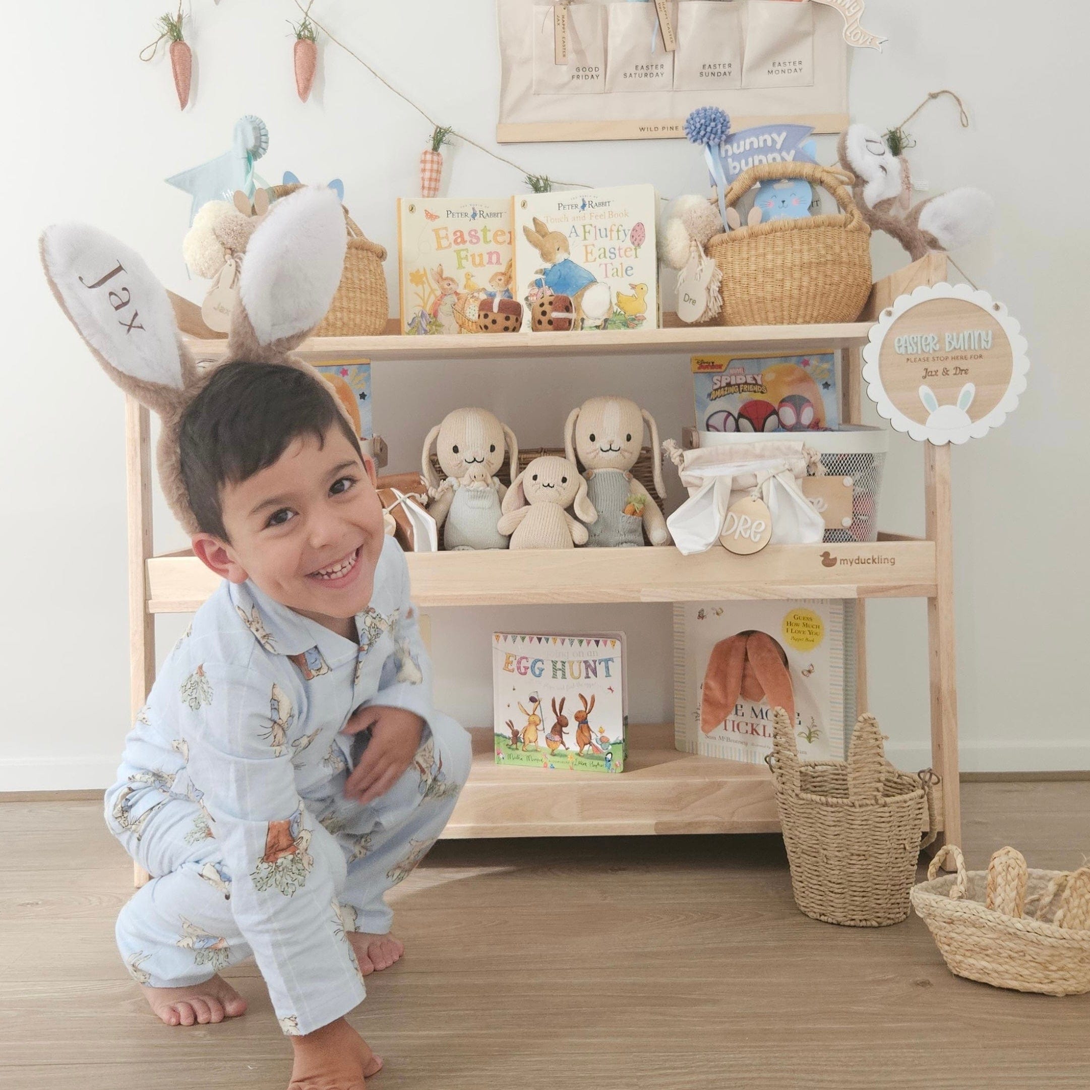 myduckling Adjustable Solid Wood 3 Layer Storage Shelf