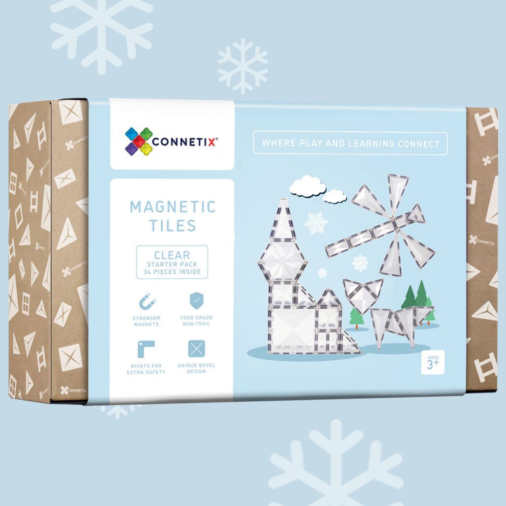 (Slight Colour Variance) Connetix Tiles 34 Piece Clear Pack
