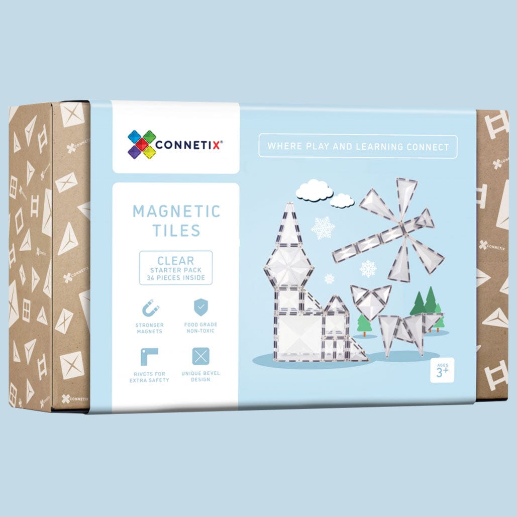 (Slight Colour Variance) Connetix Tiles 34 Piece Clear Pack