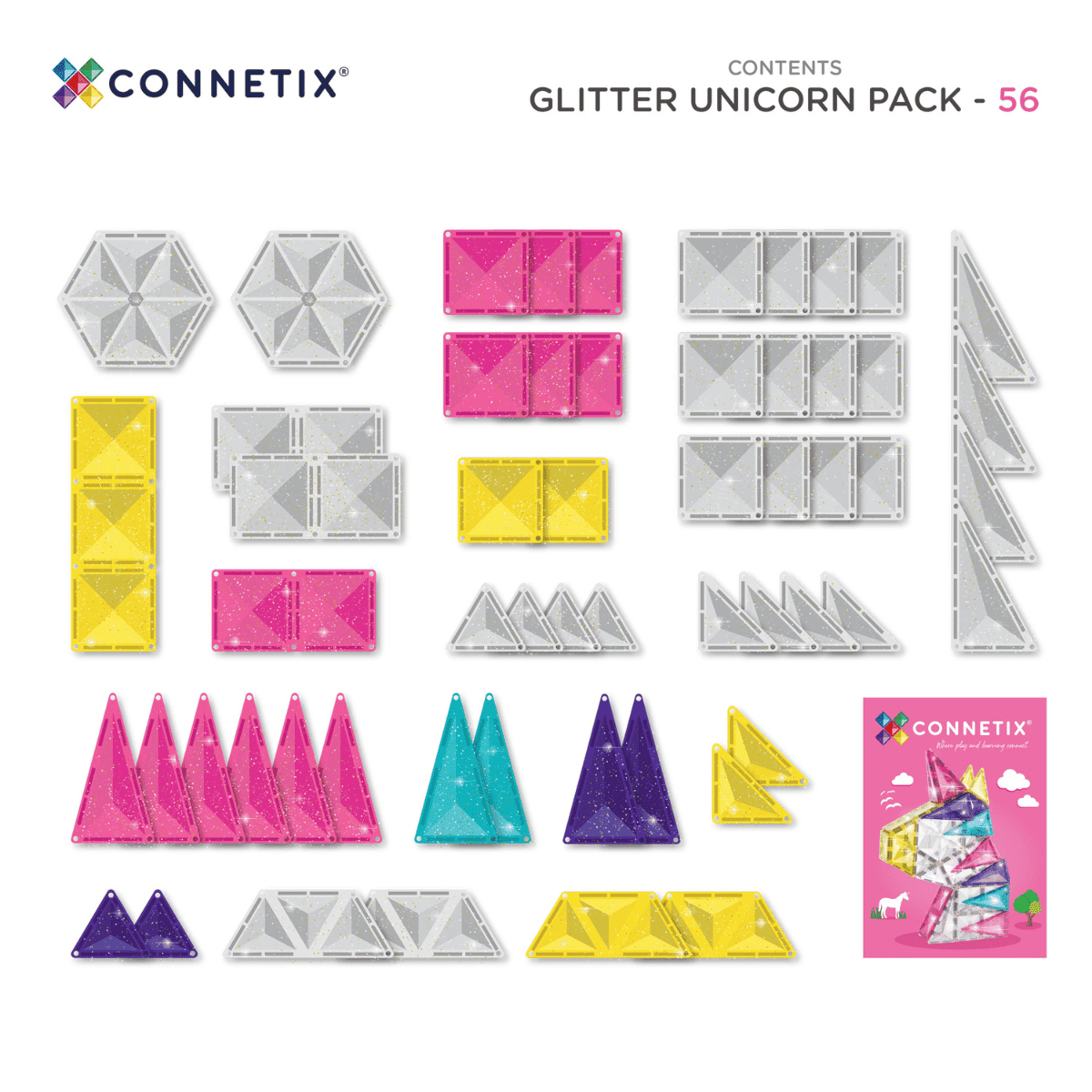 Connetix Tiles Glitter Unicorn Pack 56 Piece