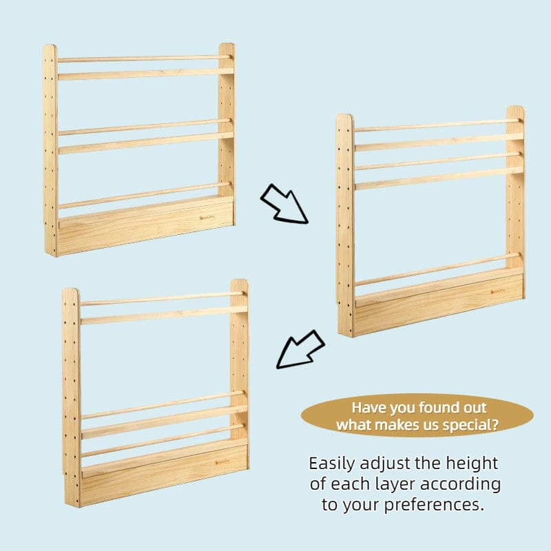 myduckling NALA 3 Tier Adjustable Solid Wood Bookshelf