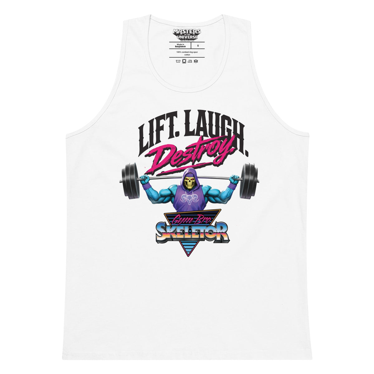 Masters of the Universe Gym Bro Skeletor Lift Laugh Destroy White Tank Top