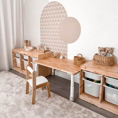 myduckling Montessori Kids Height Adjustable Table With One Wooden Chair