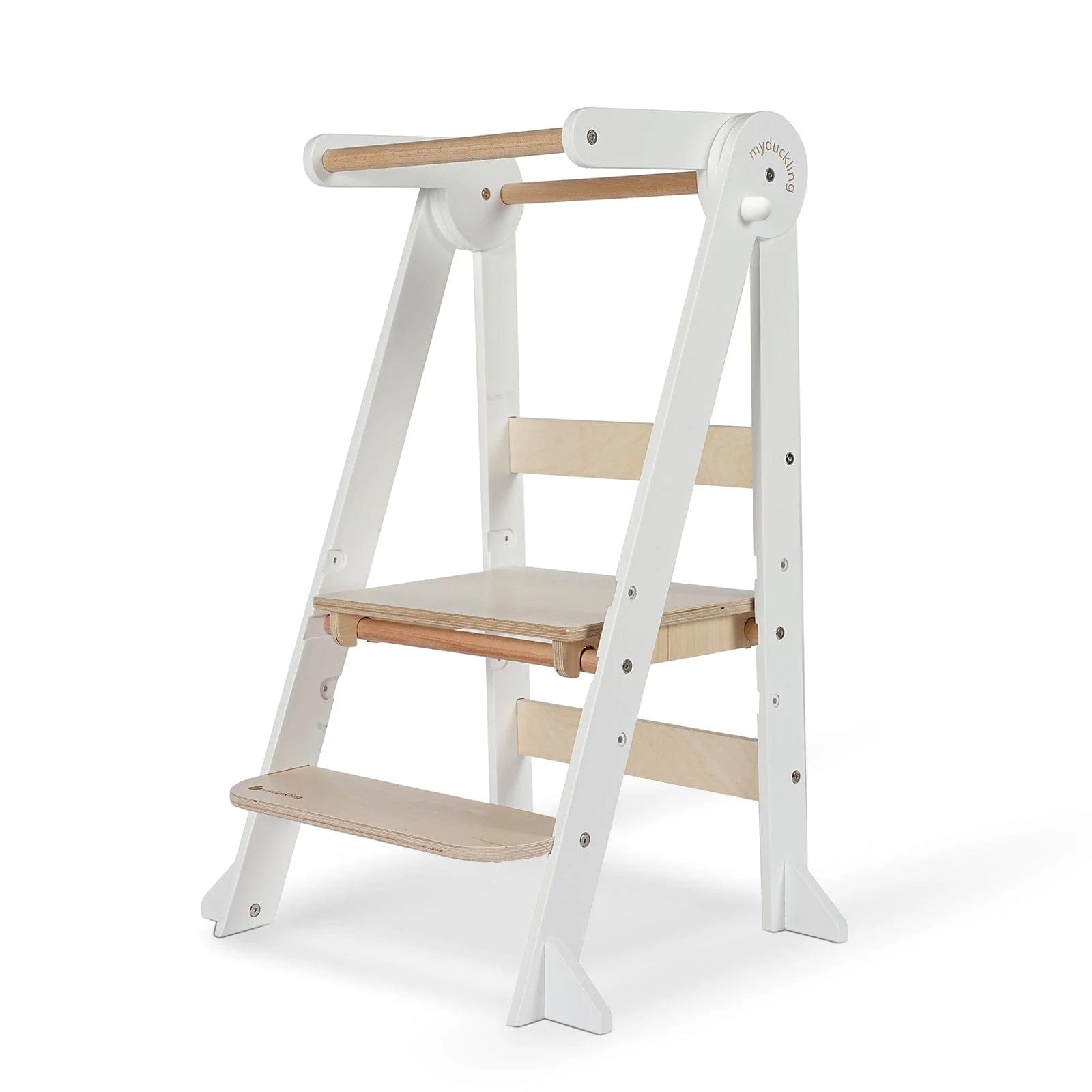 myduckling Deluxe Folding Adjustable Learning Tower - White/Natural