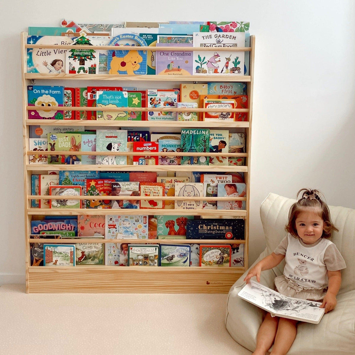 myduckling 5 Tier Adjustable Solid Wood Bookshelf