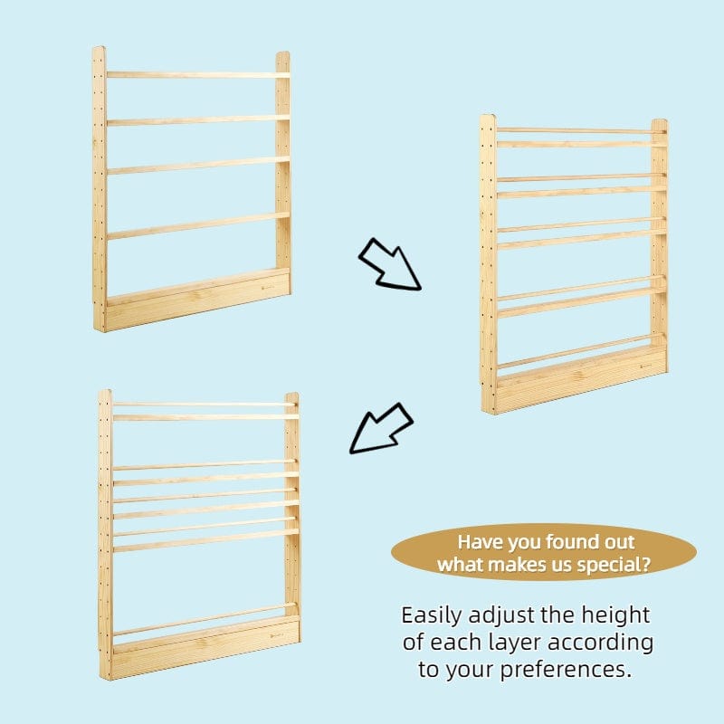 myduckling 5 Tier Adjustable Solid Wood Bookshelf