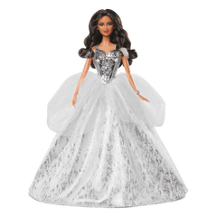 2021 Holiday Barbie Doll, Brunette Curly Hair