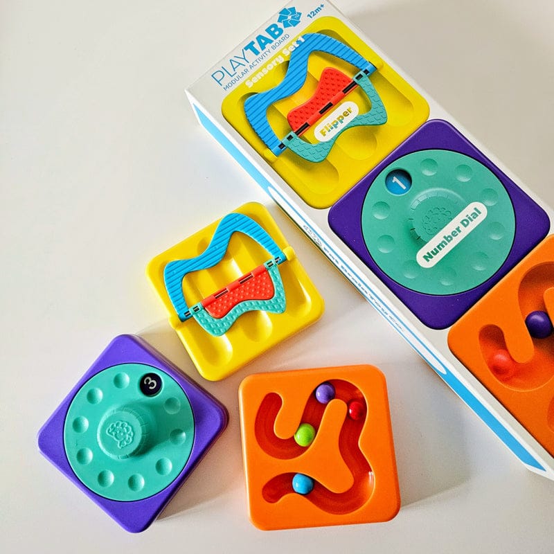 Fat Brain Toys PlayTab Sensory Set 1 (Flipper, Number Dial, Maze Tile)
